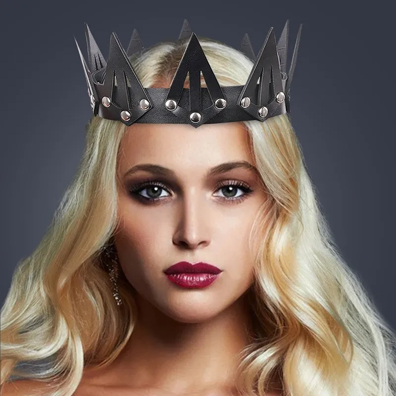 Hallooween สีดำ Queen Crown Headwear คอสเพลย์เซ็กซี่หนัง Headpiece Carnival Dress Up Party เครื่องประดับชุด