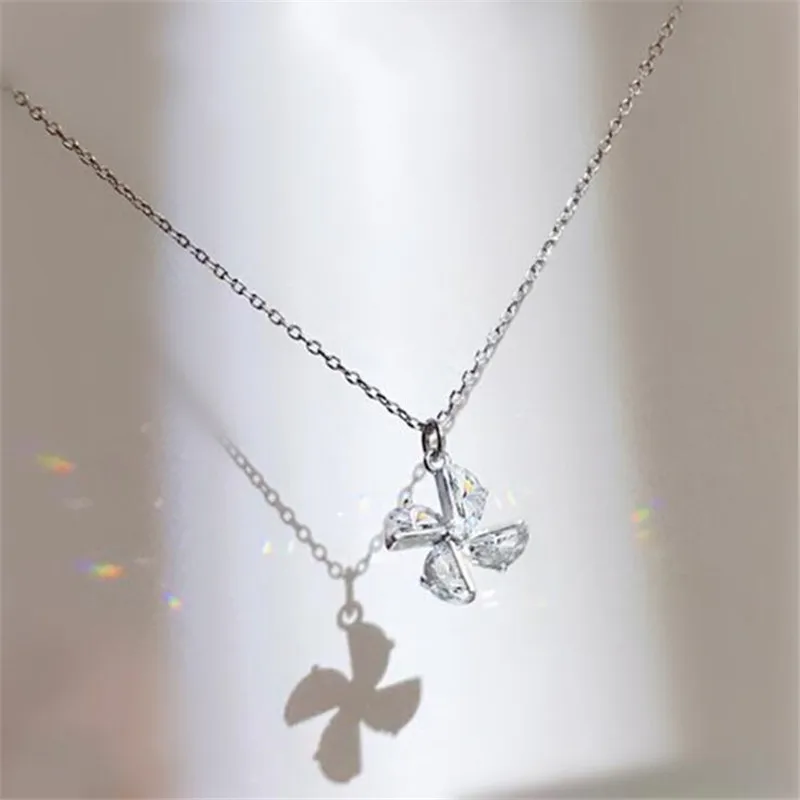 New Creative Personality Windmill 925 Sterling Silver Jewelry Temperament Crystal Clavicle Chain Pendant Necklaces TYB146