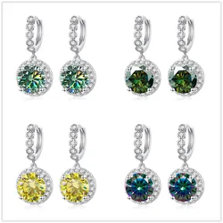Super Sparkling 3CT Muiltcolor Moissanite Drop Hoop Earrings 100% S925 Silver Earring For Women Fine Jewelry Dating party gift