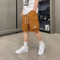 Pantalones Cargo para hombre, Shorts de cintura elástica, con bolsillos y cordón, holgados e informales, combinan con todo, novedad de verano 2024