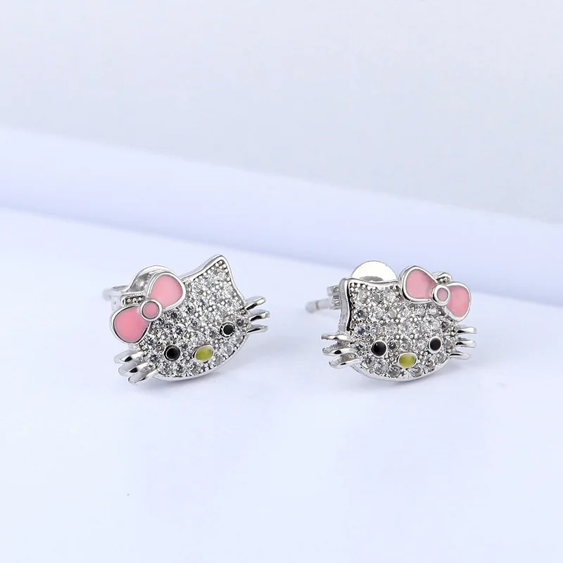 Anime Ear Studs Earrings Cartoon Figure Kitty White Metal Badge Earrings for Girl Kawaii HelloedKittys Jewelry Accessories