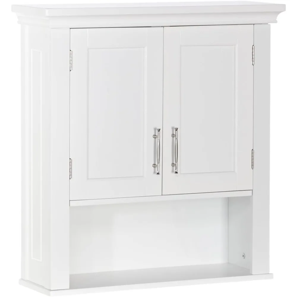 White Two-Door Wall-Mounted Bathroom and Laundry Storage Cabinet with Adjustable Shelf