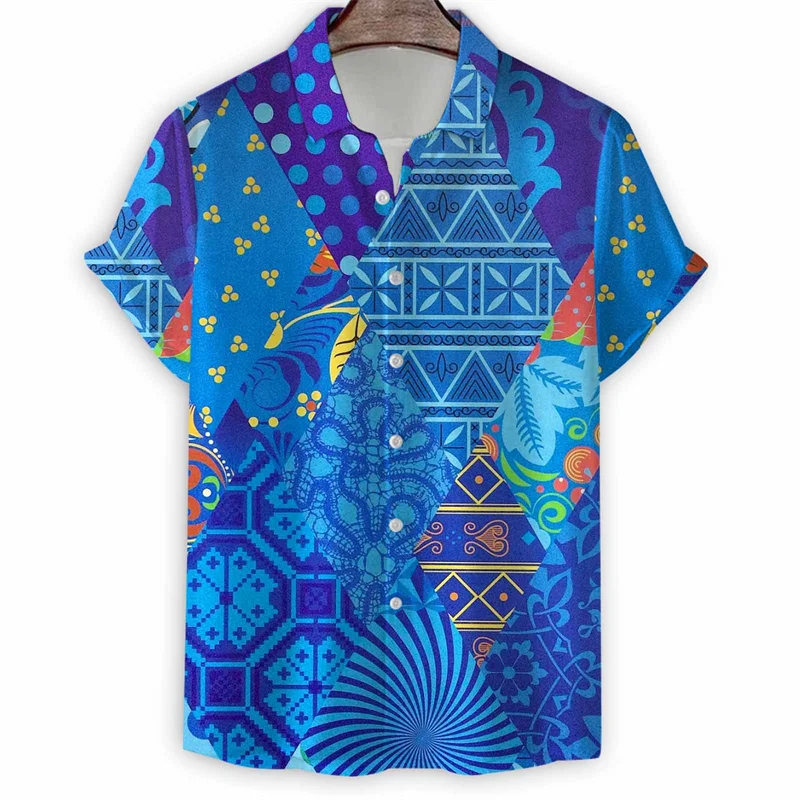 3d Print Ethnic Floral Totem Hawaiian Shirt Men Summer Vacation Short Sleeve Tees Button Shirts Tops Street Beach Lapel Blouse