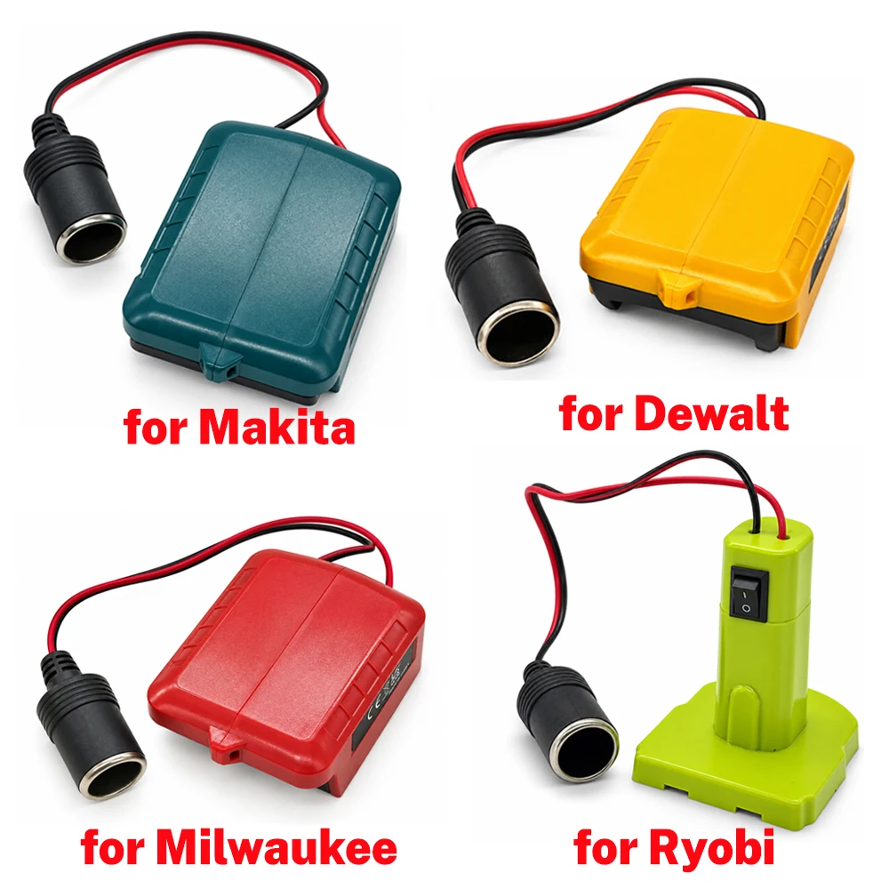 Portable 12V Accessory Adapter with Female Car Socket, Tool Battery Adapter for Makita/Dewalt/Milwaukee/Ryobi 18/20V Battery