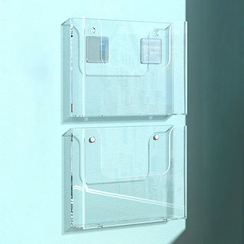 yesClear A4/A5/A6 Acrylic Wall File Organizer, No Drill Wall Mounted Document Brochure Storage Box Magazine Folder Holder