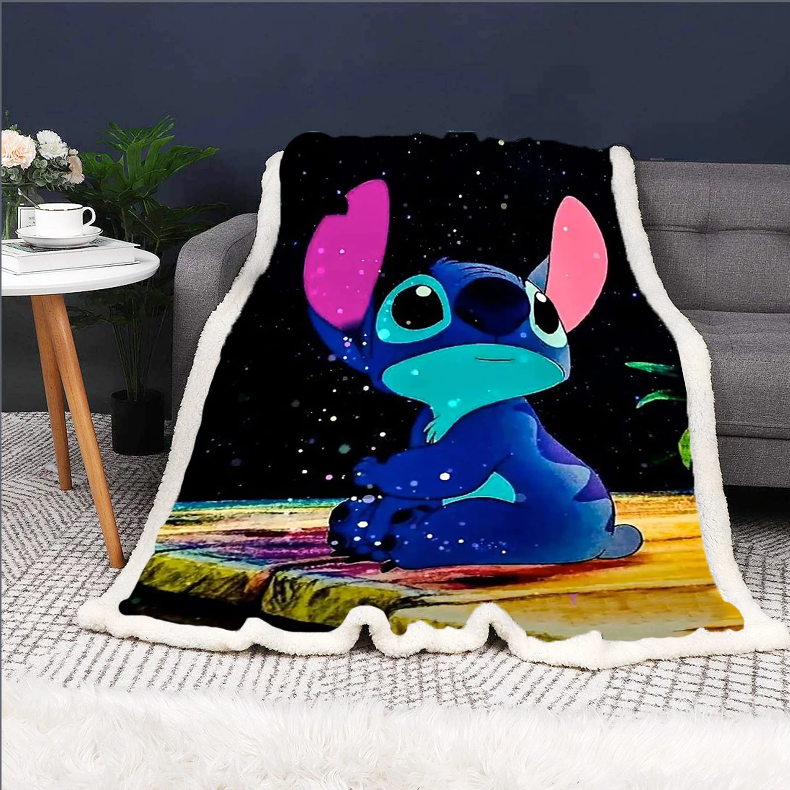 Disney Stitch Cartoon Blanket Custom Kawaii  Fluffy Modern Winter Plush Furry Children Printed Reactive Printing And Throws