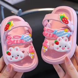 Sandalias antideslizantes de dibujos animados para niños y niñas, zapatos de playa de suela suave con conejo bonito para jardín, Verano