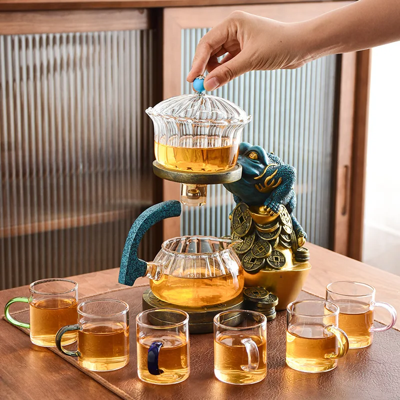 Automatic Tea Maker Tea Toad Shape Teapot Pu\'er Oolong Teapot And Cup Set Heat-resistant Glass Teapot Holder Base Chinese Teapot