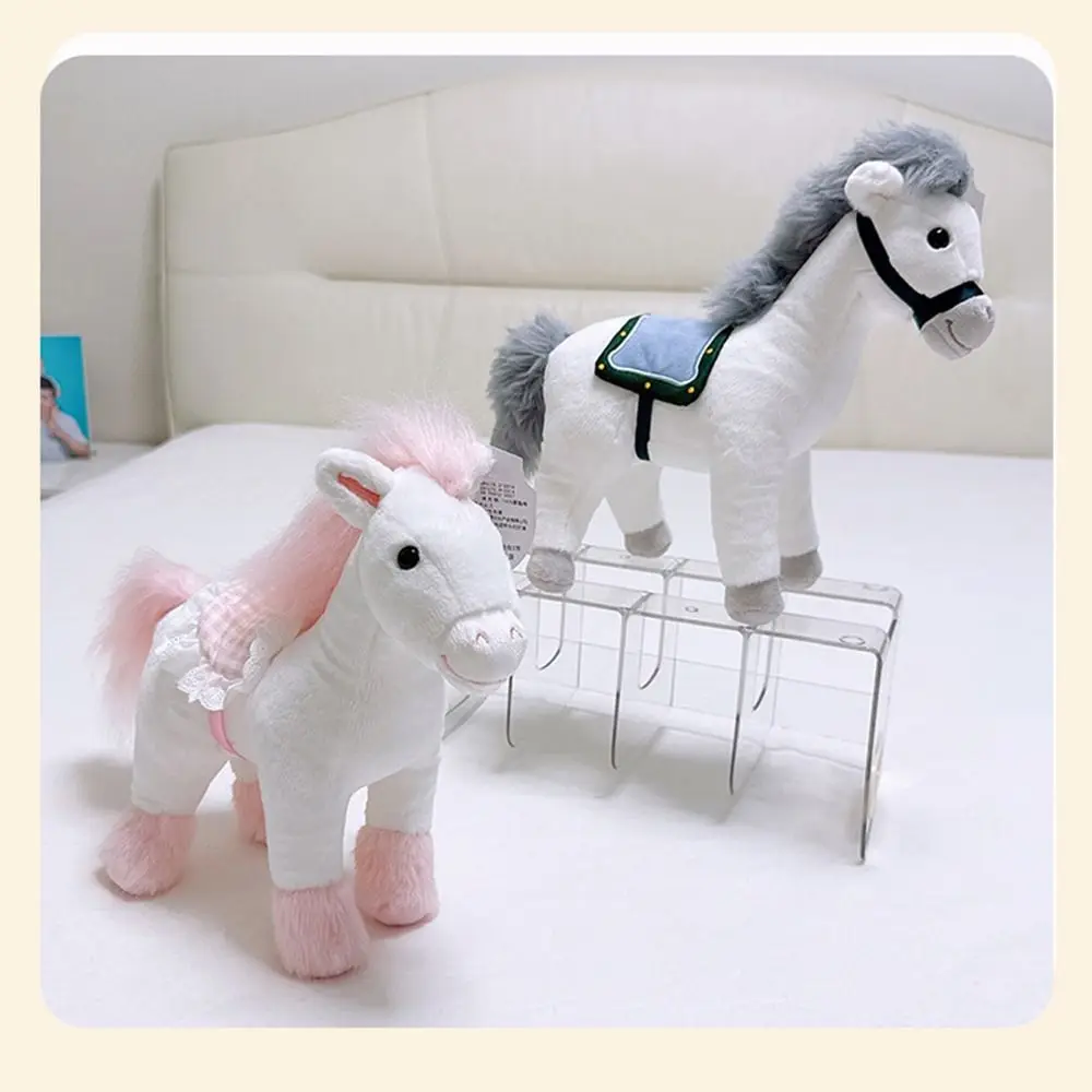 Unique Cute Stuffed Animal Horse Soft Lifelike Horse Plush Doll Toys 30cm with Saddle Zodiac Pony Figurine Home Decor