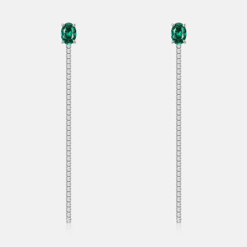 TBCYD البيضاوي الزمرد شرابة الأقراط S925 فضة شرابة الزمرد مع مختبر الأخضر المزروع نمت جوهرة طقم من الحلقان #2