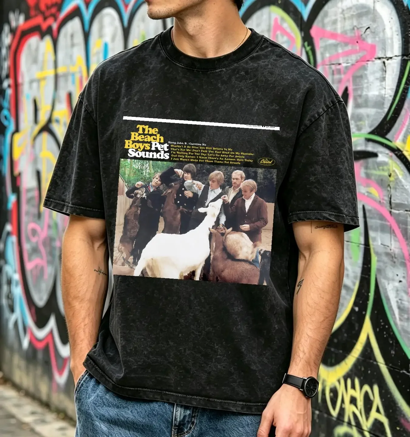 washed T Shirt The Beach Boys Pet Sounds 90s Green short sleeve S 5XL NH6157 vintage Washed fashion homme Slightly Comfortable