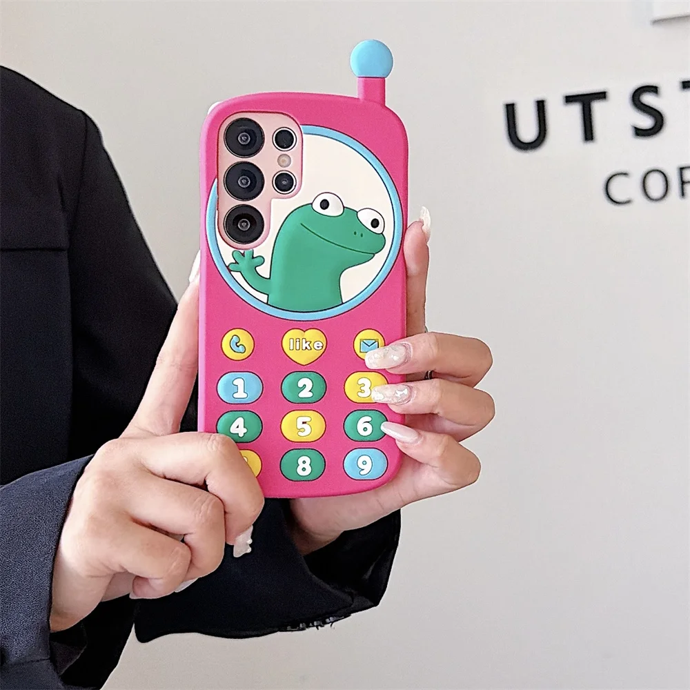 

S26 Ultra Playful Cartoon 3D Lizard Retro Toy Phone Case for SamSung Galaxy S25 S24 S23 A57 A56 Soft Silicone Protective Cover