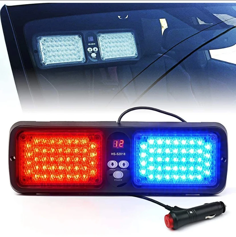 RCL Red Blue 86 LED Sun Visor Emergency Strobe Lights 12 Flash Modes Hazard Police Warning Light for Law Enforcement Vehicle