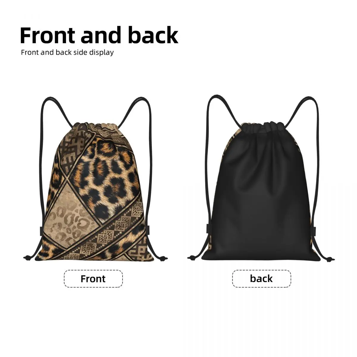 Ethnic Ornaments Brown Animal Leopard Print Drawstring Backpack Bags Lightweight Leopard Skin Gym Sports Sackpack Sacks for Yoga