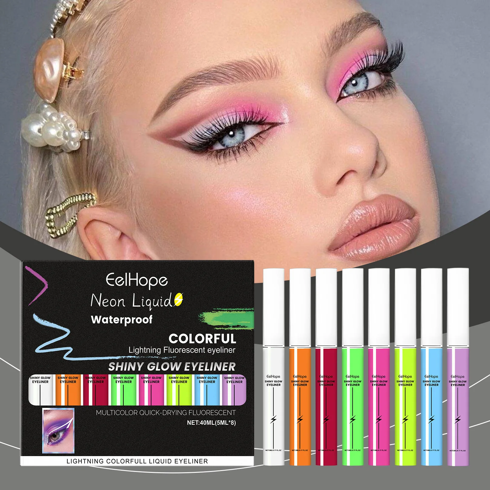 Make-up Fluorescerende vloeibare eyelinerset Kleurrijke charme Ogen Eyeliner Blijvende kleur Vloeibaar eyelinerpotlood