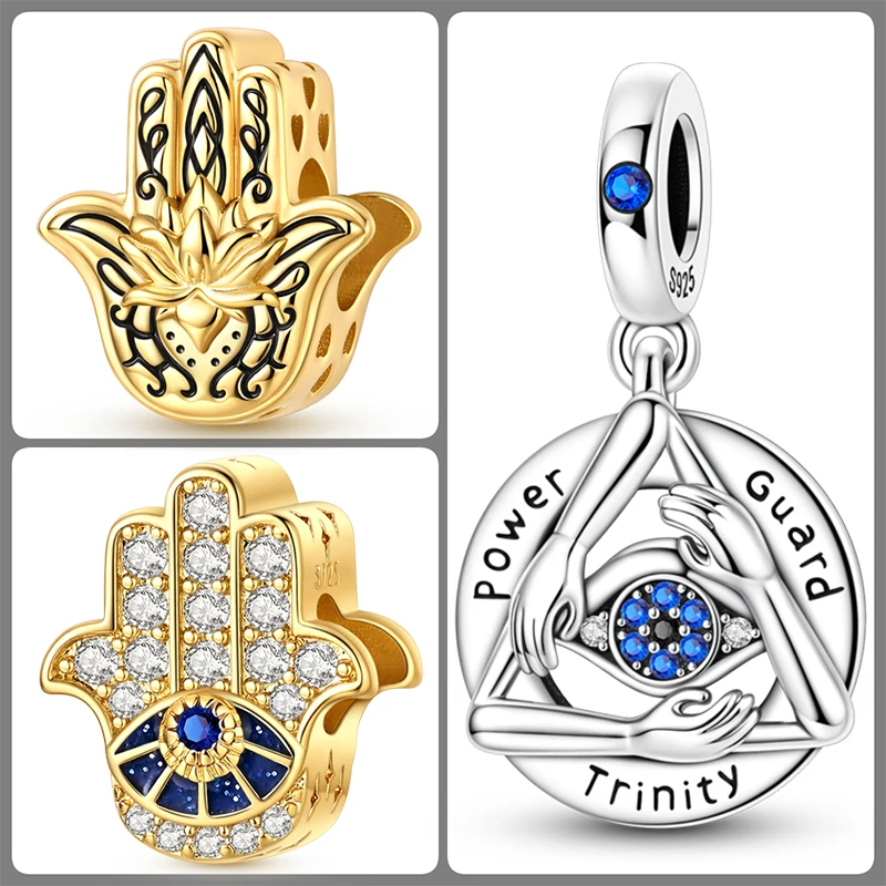 3-teiliges 925 Sterling Silber Hamsa Hand Böser Blick Charm-Set Glücksbringende Blaue Augen-Perlen DIY Armband Halskette Geschenk für Frauen – Detail 14