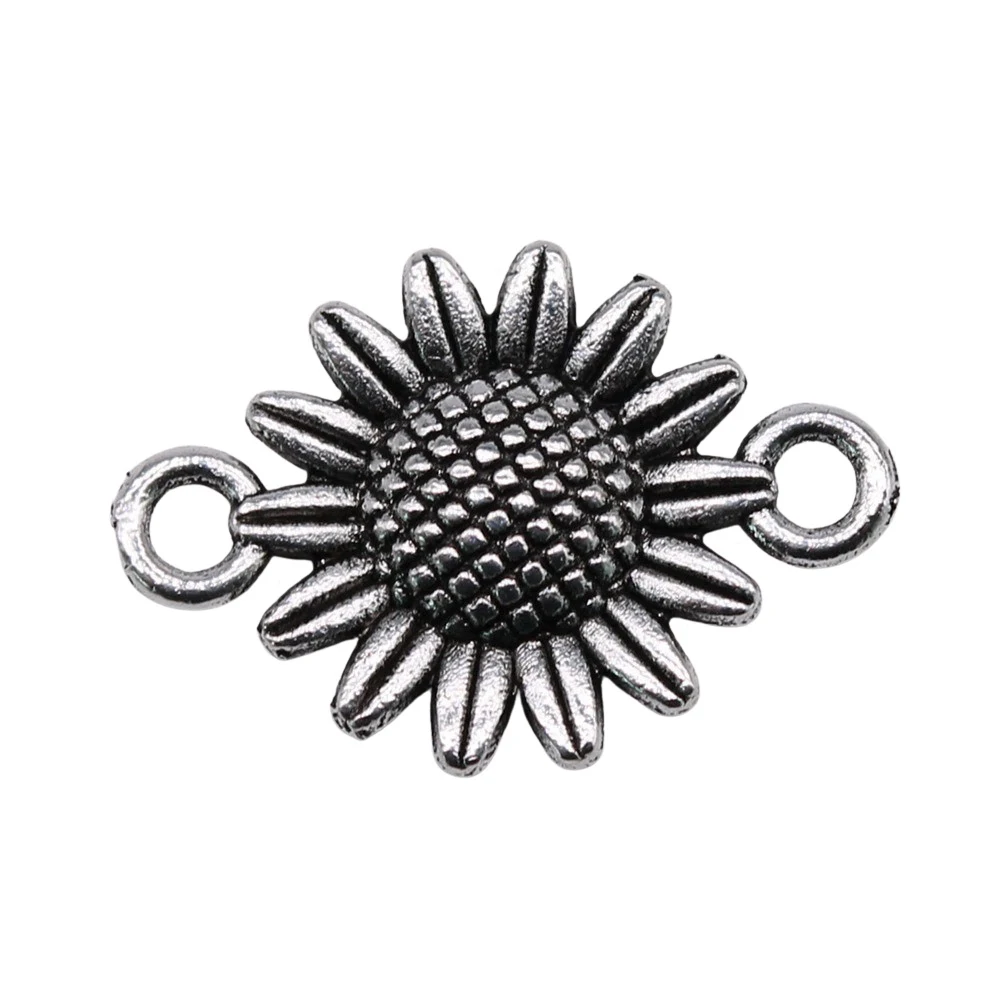 

20pcs/lot 21x15mm Sunflower Connector Charms For Jewelry Making Antique Silver Color 0.83x0.59inch