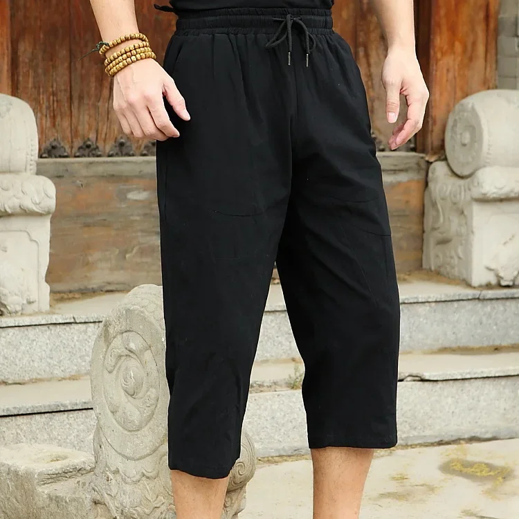 Pantalones cortos de lino para hombre, pantalones cortos hasta la rodilla de algodón hasta 3/4 de talla grande 5xl, pantalones cortos de talla