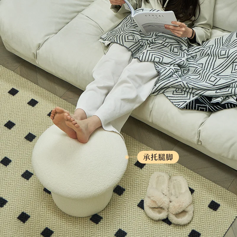 Modern creative mushroom low stool household shoe changing stool light luxury lamb wool sofa makeup stool simple living room sma view 4