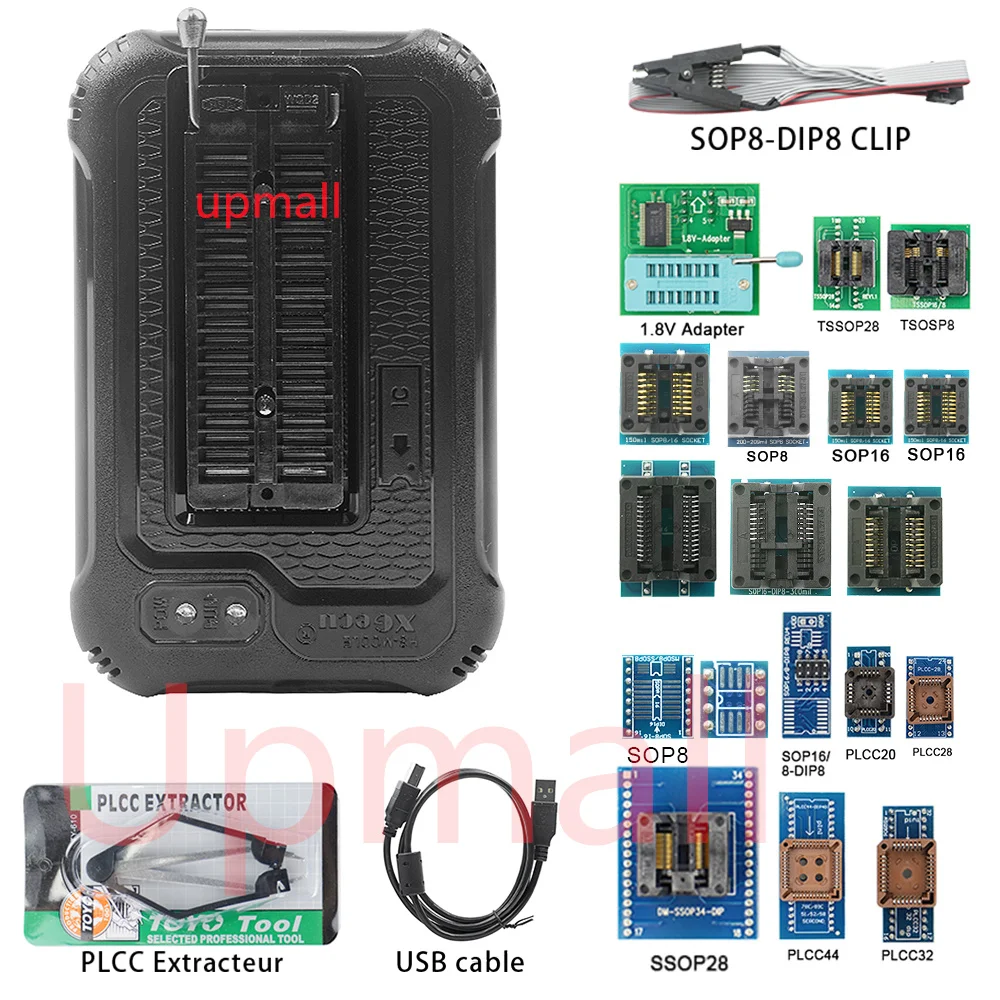 مبرمج أصلي XGECU TL866II Plus T48 T56 17 قطعة V12.05 Minipro TL866 Nand Flash AVR PIC Bios قارئ T48 ISP كابل