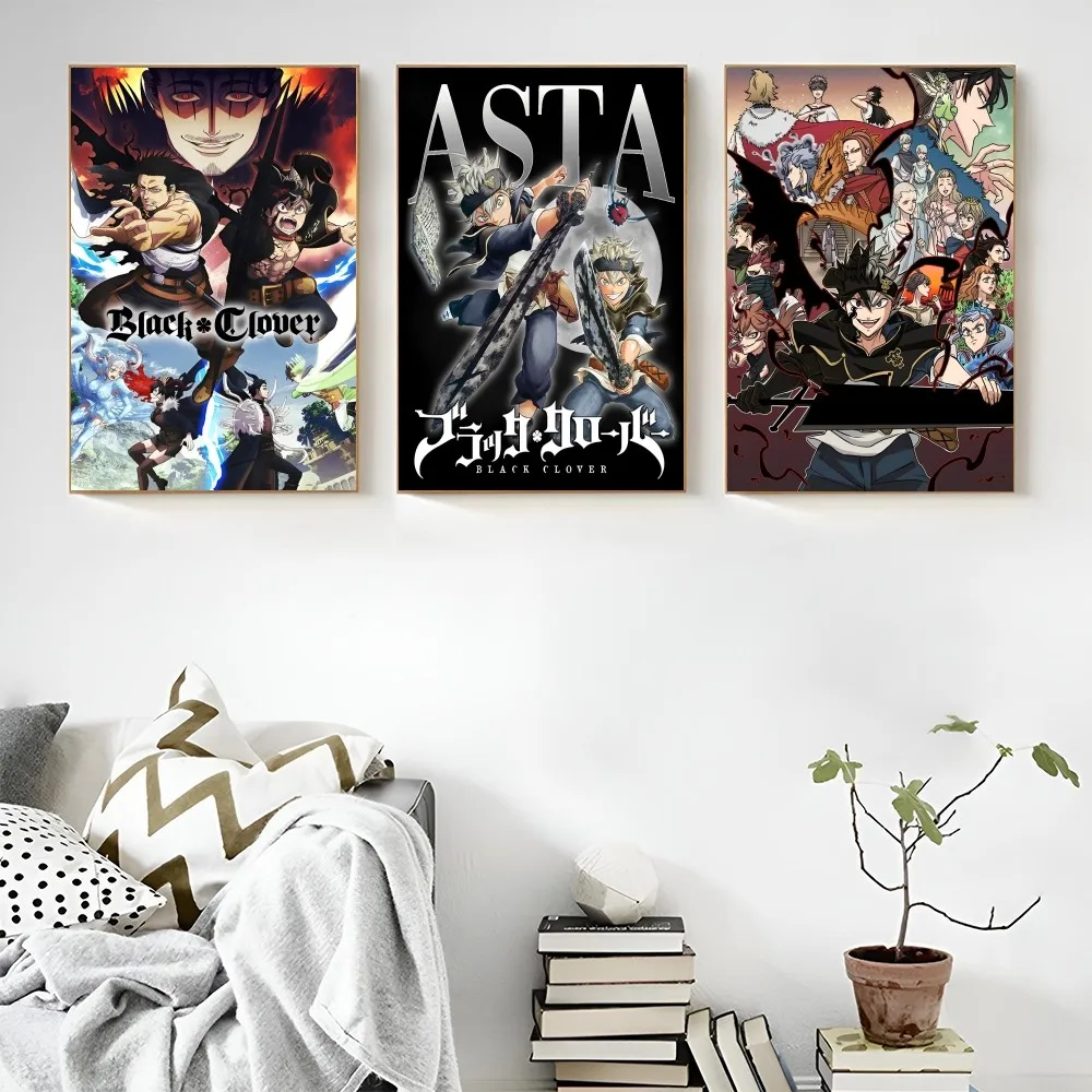 1PC Anime Black Clover Poster Self-adhesive Art Waterproof Paper Sticker Coffee House Bar Room Wall Decor