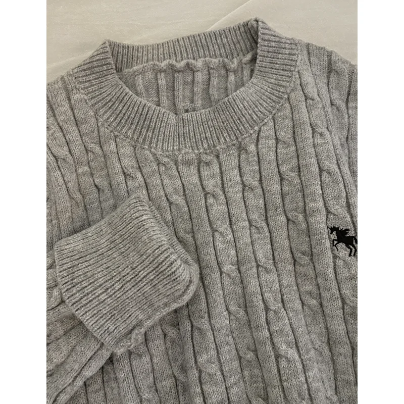 Winter Female Grey Pullover Cozy Cashmere Women Top Knitted Solid Jacket Embroidery Long Sleeve 2023 NEW Harajuku High Quality