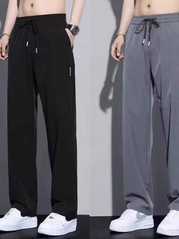 

Ice Silk Straight Leg Men's Summer Thin Loose Casual Pants Qui Dry Spor Lightweight Formal Trousers Faionable Youthwear
