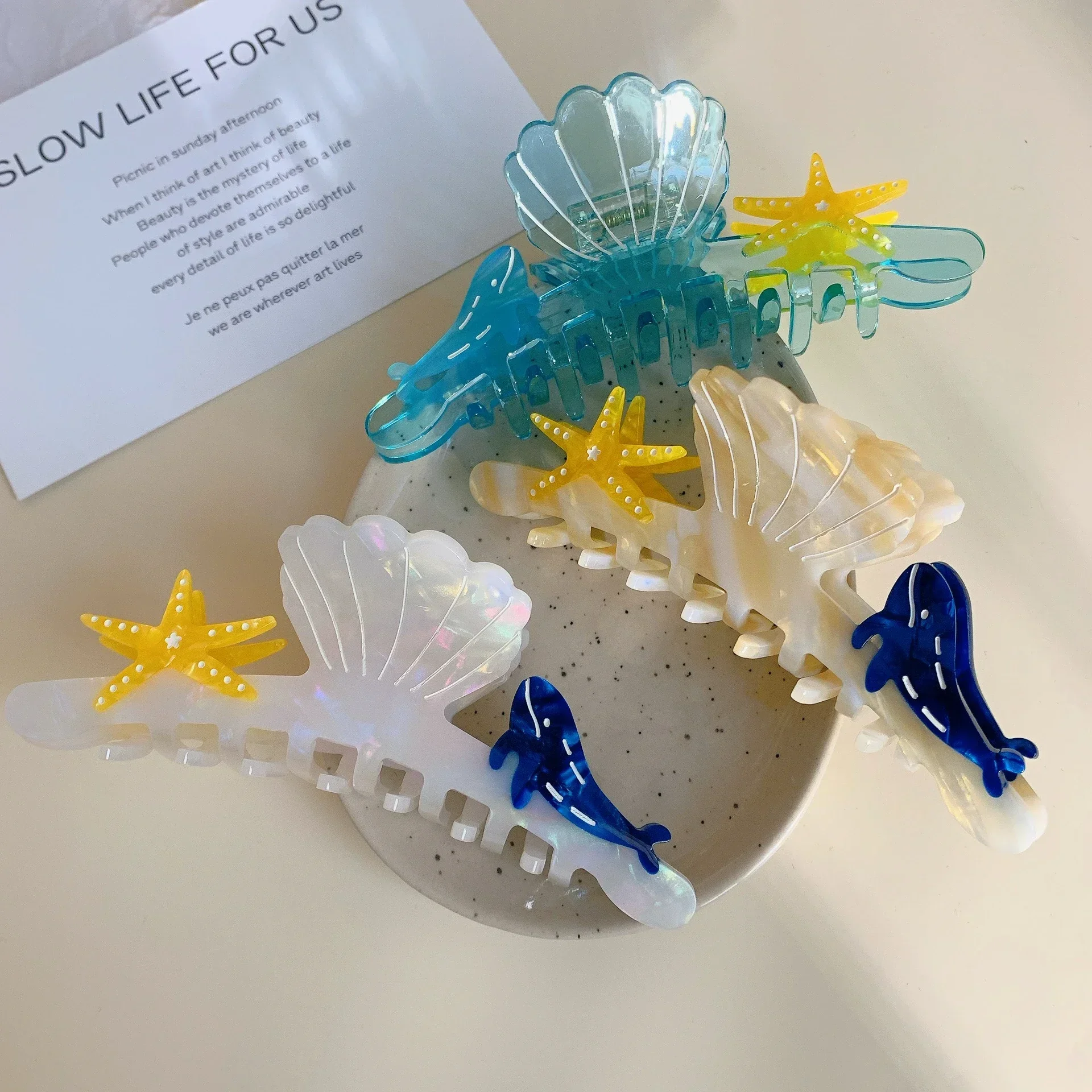 

YHJ Transparent Starfish Whale Hair Claw Ocean Series Acetate Claw Clips Large Size Shark Clip for Women Girls Hair Accessories