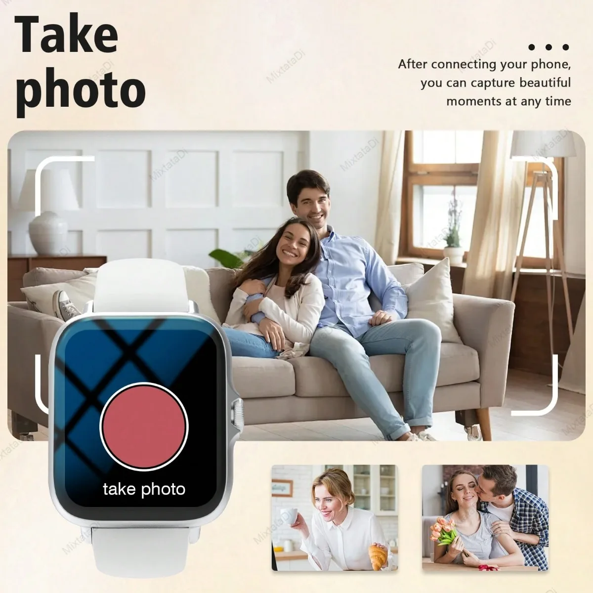 ساعة ذكية بحزام سيليكون مع أوضاع رياضية متعددة، ساعة ذكية خارجية مقاومة للماء للرجال والنساء مع مراقب معدل ضربات القلب/النوم