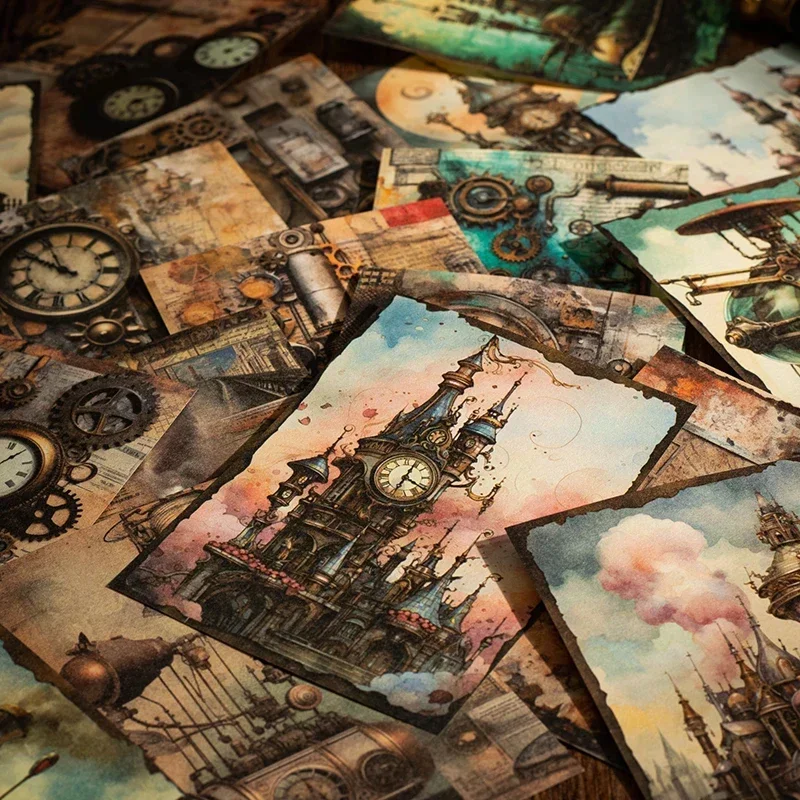 30Pieces Space Station Handwriting Mechanical Mechanical Flower Writing Pads Handbook Scrapbook Material Paper Punk 150*130MM
