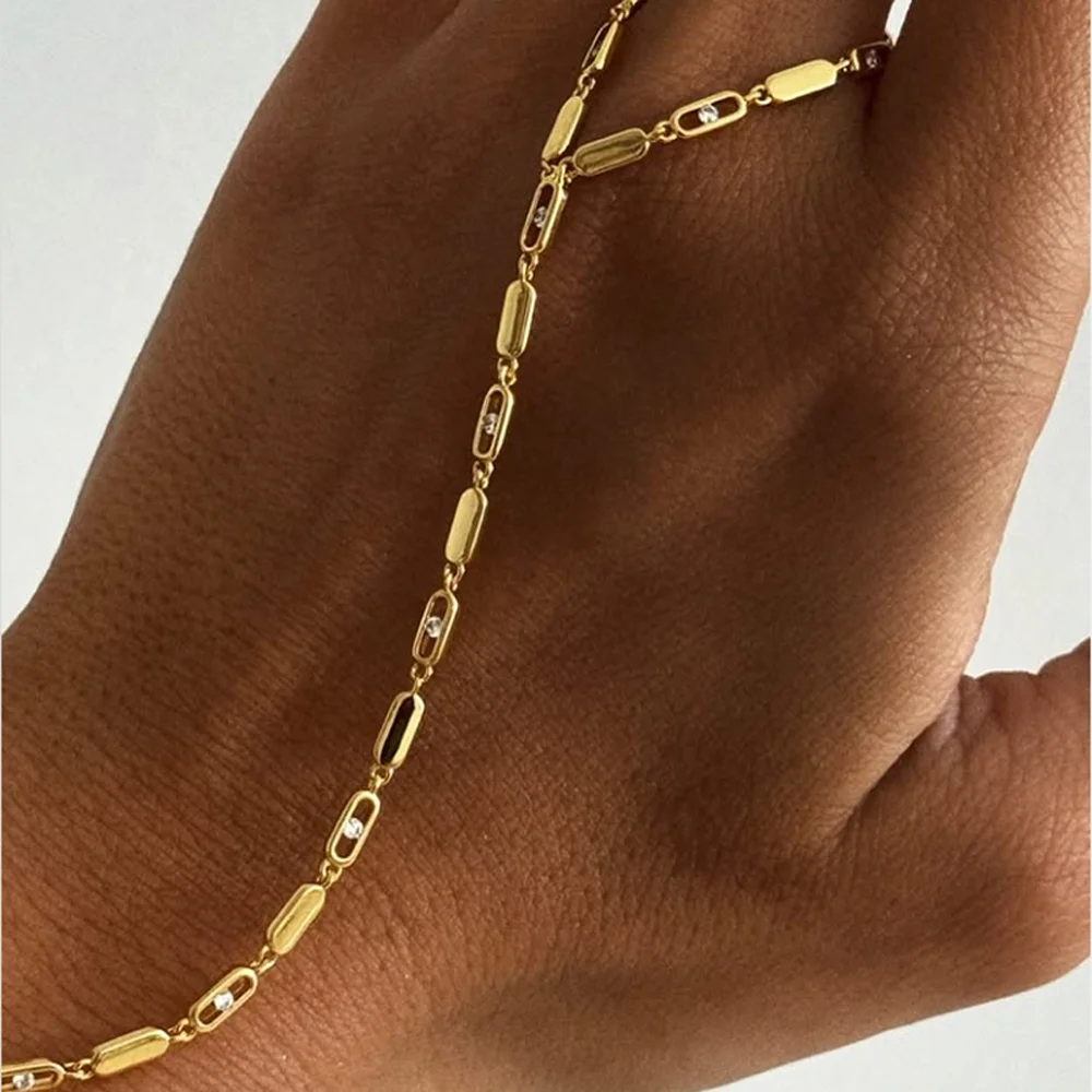 2025 New Geometric 5A Cubic Zirconia CZ Paved Short Bar Charm Hand Chain Bracelet Simple Fashion Women Finger Slave Jewelry