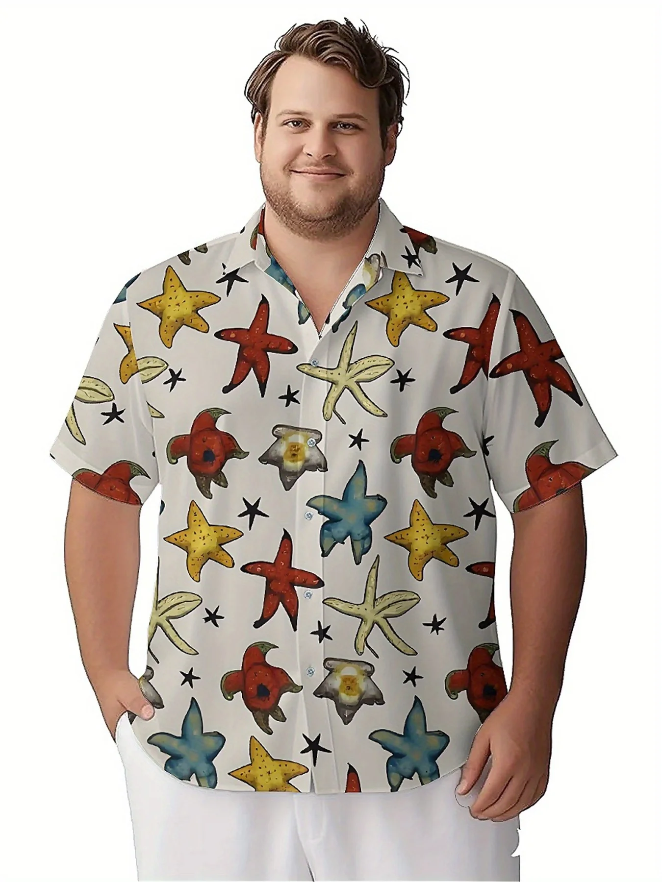 Men's Plus Size Hawaiian Shirts Colorful Starfish and Shells Pattern,Premium Comfort Youth Clothes,Y2K Tops