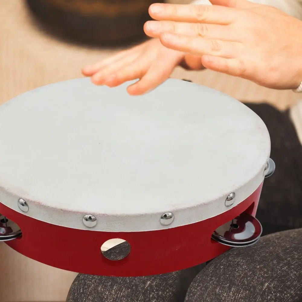 4/6/7/8/9/10in Tambourine Drum Dancing Wooden Tambourines Musical Instrument with Metal Ringtone Handheld Drum Percussion Drum
