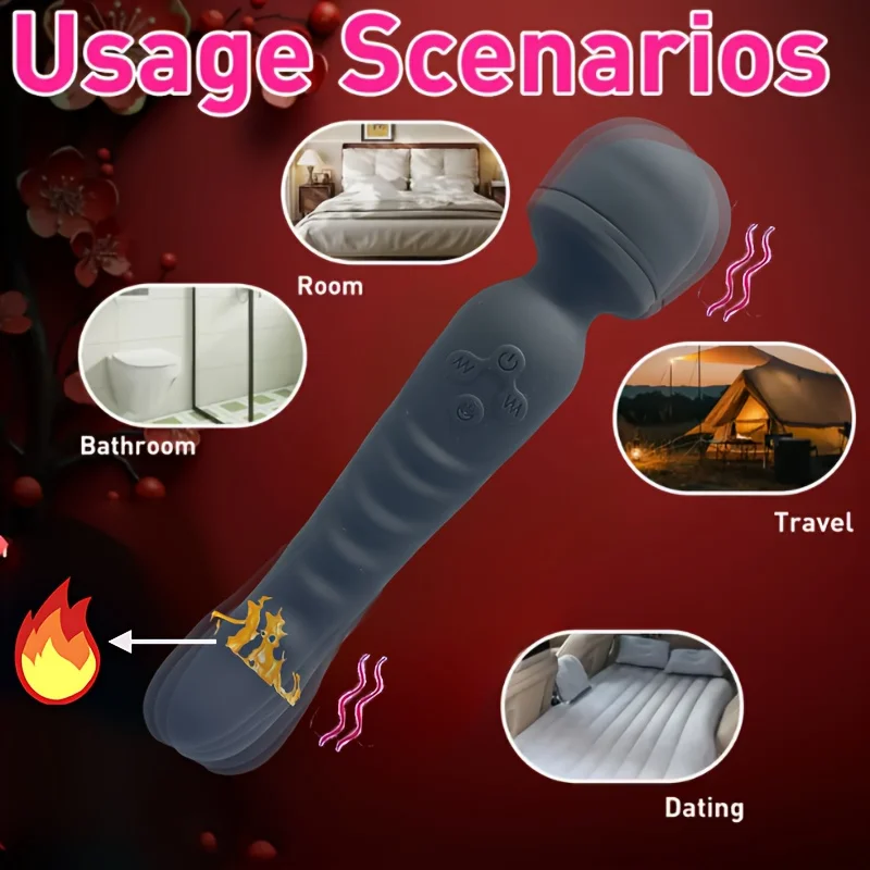 محرك مزدوج ماجيك AV هزاز للنساء محفز البظر USB قابلة للشحن مع 7 أوضاع للسرعة وتدفئة الذيل لعبة الجنس الكبار 18 #6