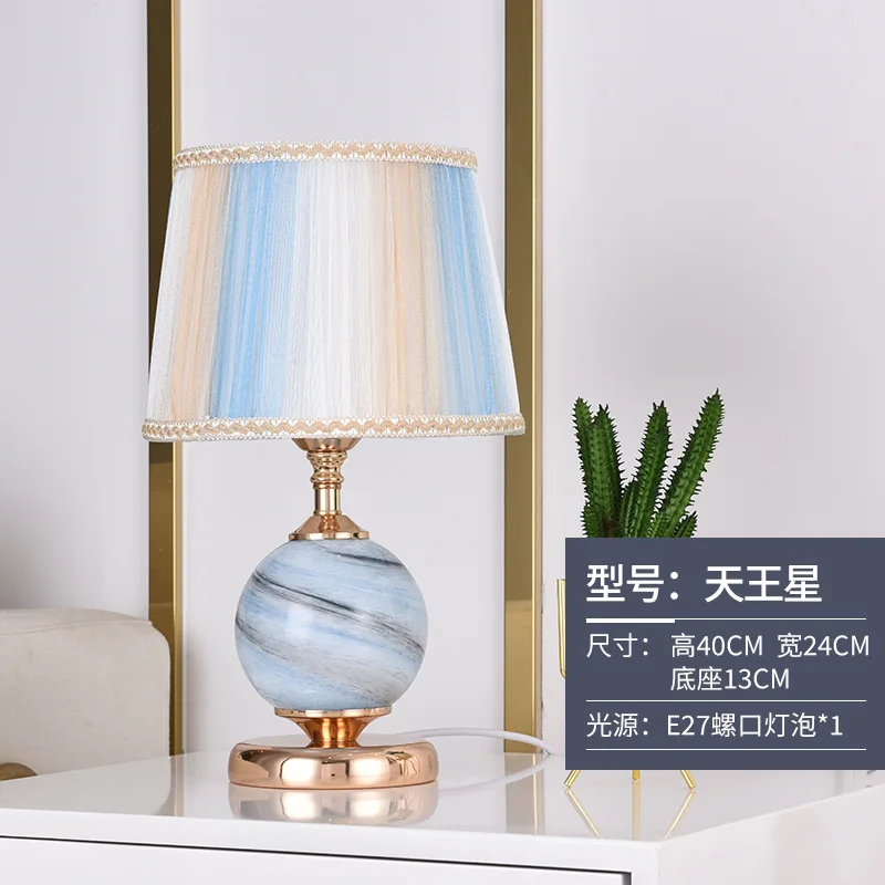 Простая стеклянная настольная лампа в европейском стиле, классическая ретро-прикроватная лампа для спальни, система ткани из кованого железа, настольный светильник, роскошный