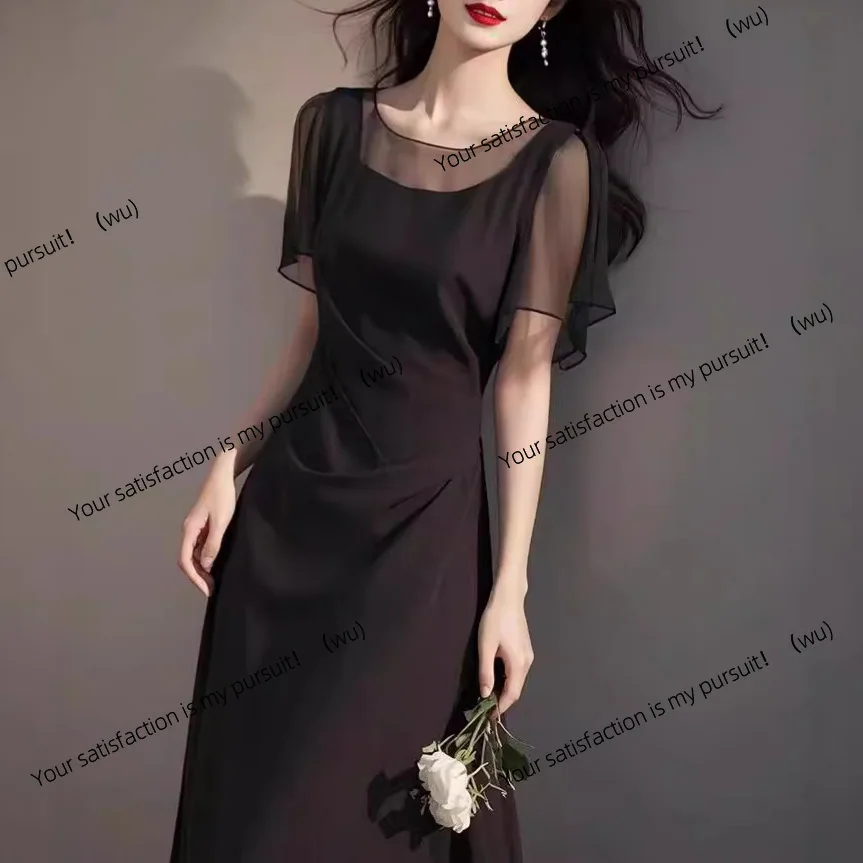 

Летнее новое темпераментное черное платье, женское торжественное платье, высококачественное длинное платье, платье с достойной атмосферой