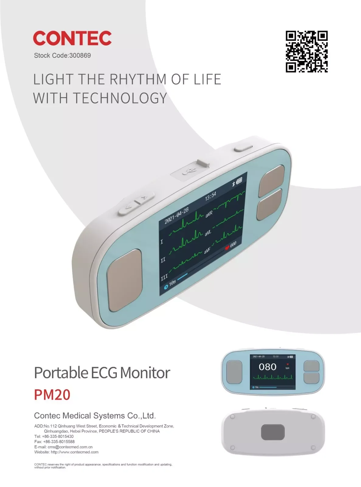 Contec PM20 Digital Portable ECG Monitor 6 Lead EKG Machine Bluetooth Mobile App