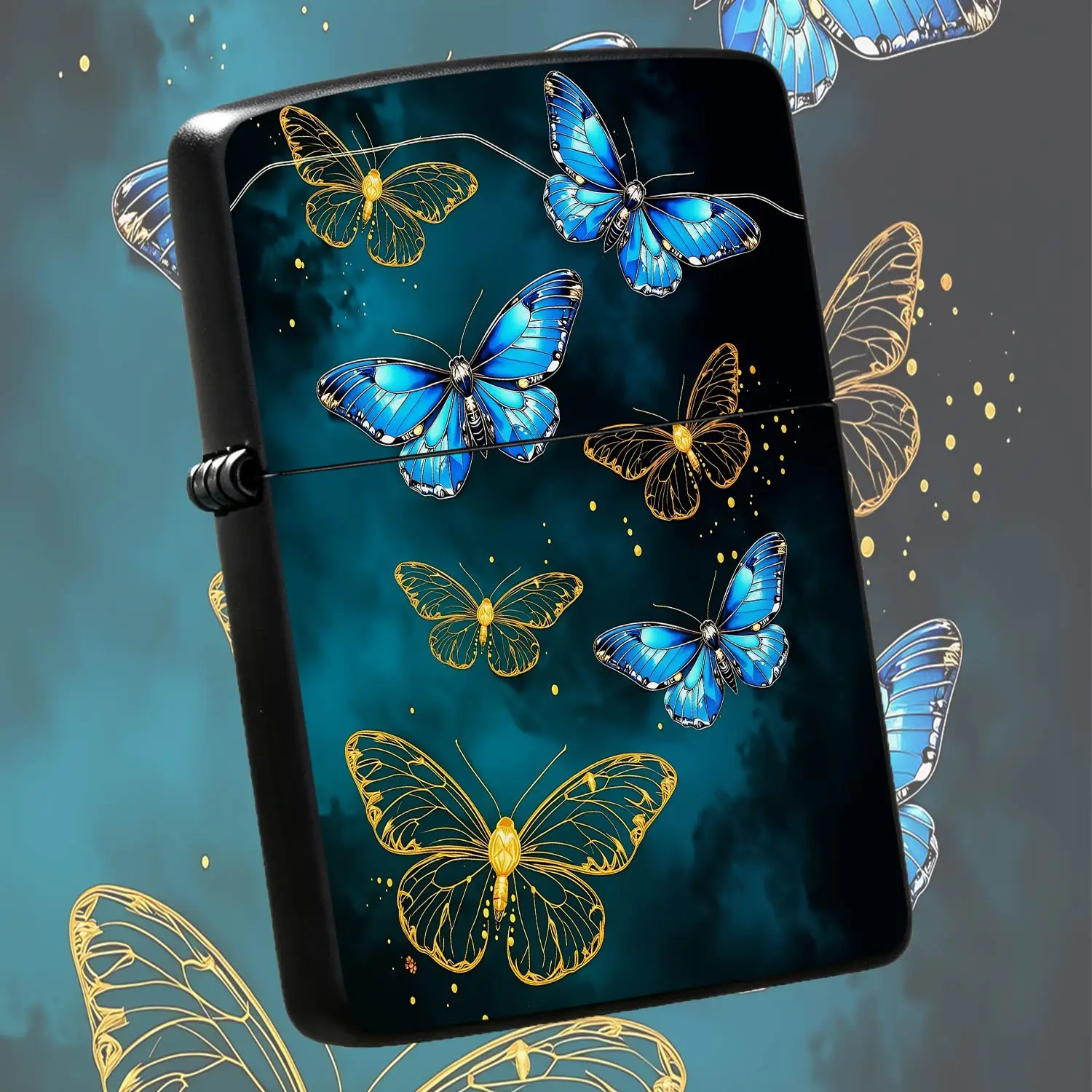 Exquisite Luminous Blue Morpho And Golden Outlinepattern Lighter, Elegant Artistic Desktop Decor, Ideal For Daily Carry, Outdoor Trips, Gathering Activities, Delicate Practical Gift For Family Friends On Various Occasio A Humorous And Inter