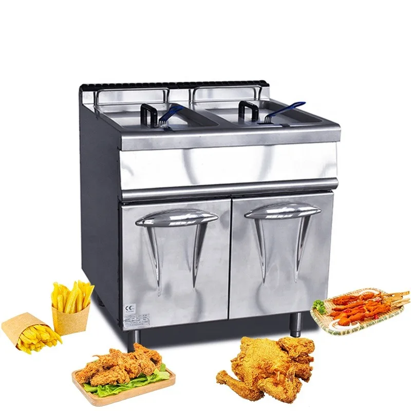 Hot sale stainless steel commercial deep fat fryer gas fryer auto filter with gas fryer double cylinder