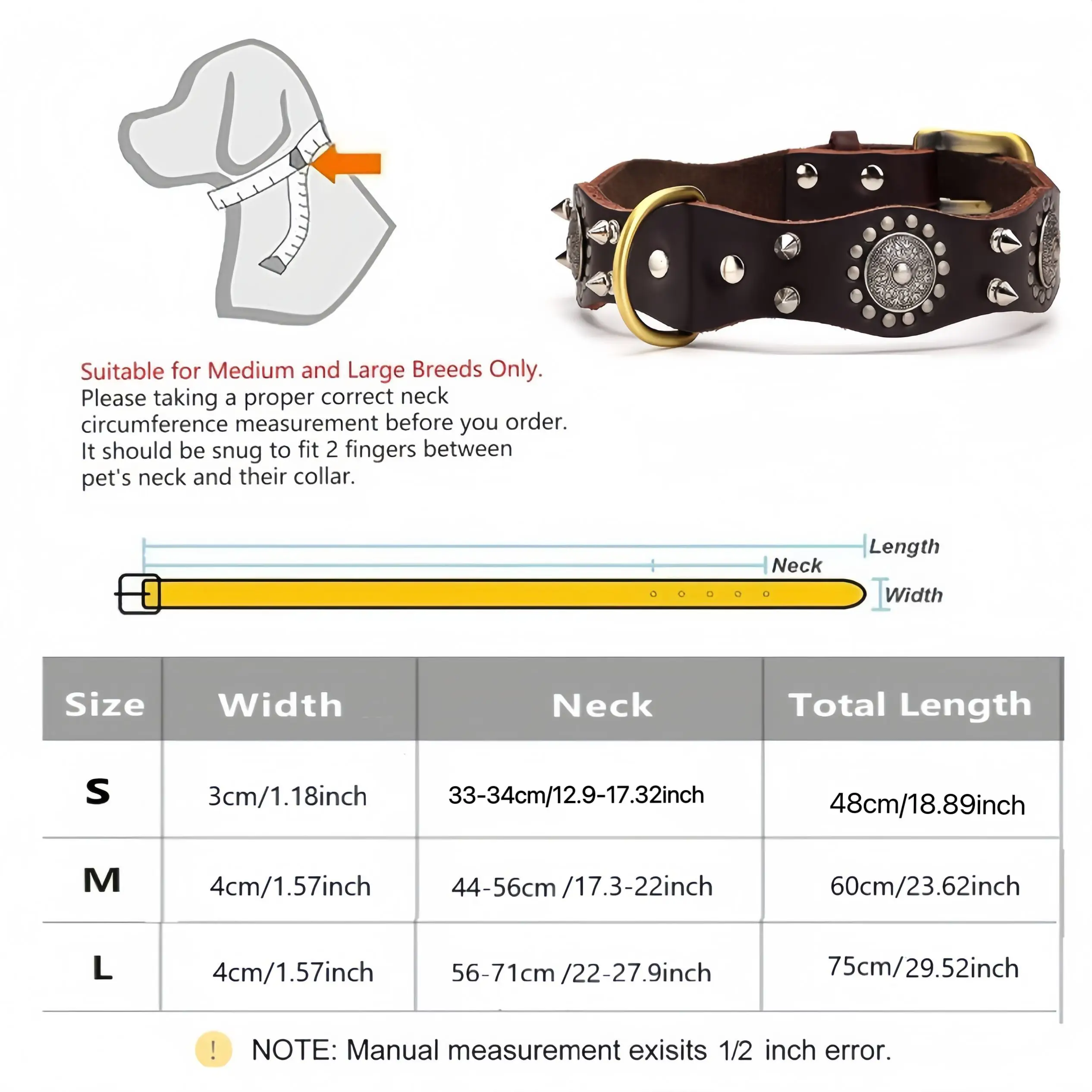 Dog Collar Spiked Studded Pet Necklace with Traction Rope For Small Medium Dogs Bulldog Adjustable Anti-Bite Collar