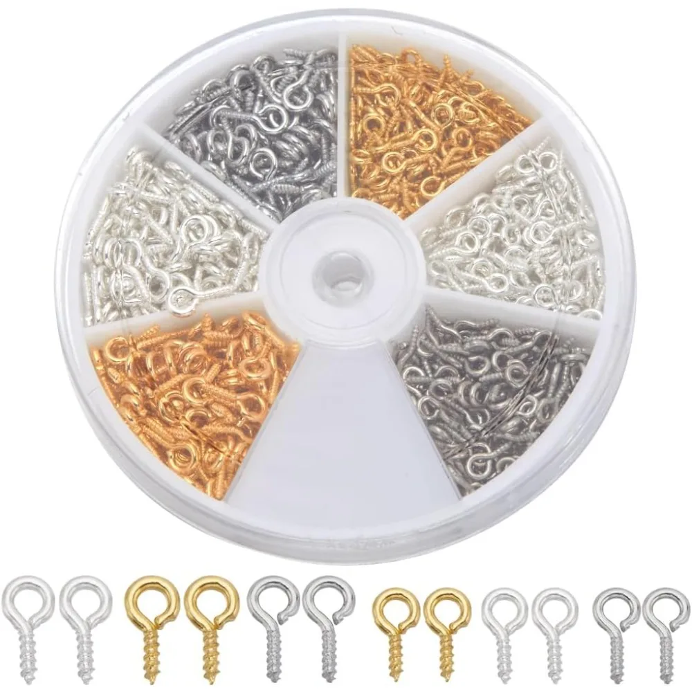 

1 коробка, 540 шт., 6 стилей, маленький крючок с проушиной, винтовые крючки с проушинами, объемные железные гипоаллергенные маленькие шпильки с проушинами, резьбовые застежки