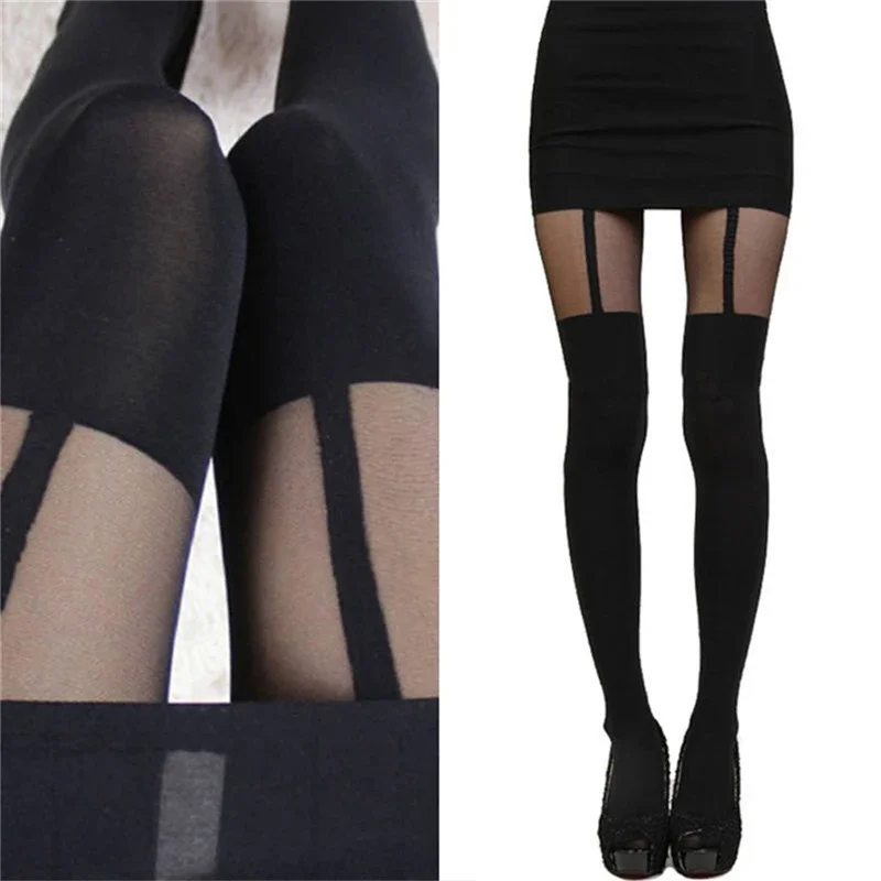Heißer Verkauf Sexy Frauen Schwarz Gefälschte Strumpfband Strumpf Strumpfhosen Über Das Knie Strumpfwaren Strümpfe Geschenke Großhandel