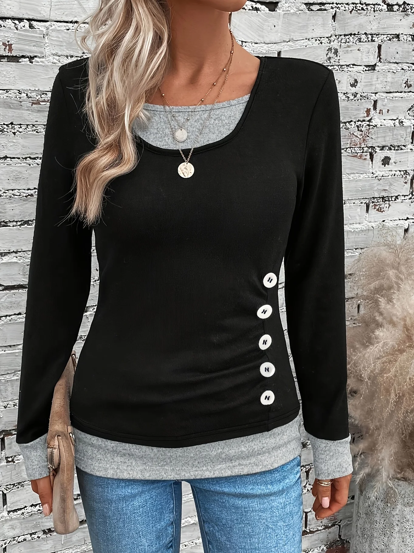 Women's Large Knitted Casual Solid Color T-shirt