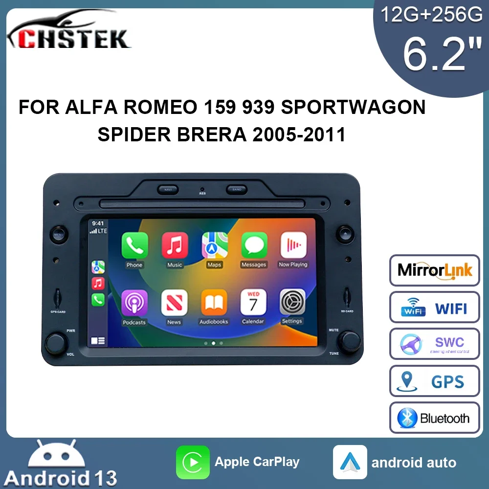 

CHSTEK Android 13 Car Radio Multimedia Player for Alfa Romeo 159 Spider 939E Brera 939D CarPlay GPS Navigation Qualcomm DSP 4G