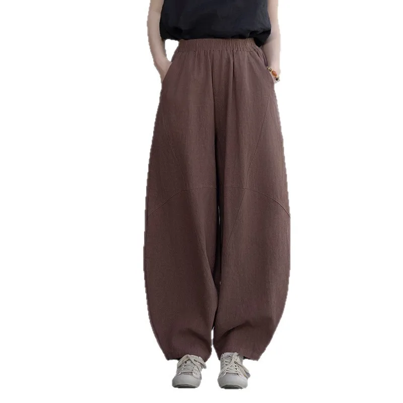 

Loose Cotton Linen Wide Leg Pants High Waist Casual Trousers Women's Artistic Vintage Style Loose Fit Comfortable Trousers