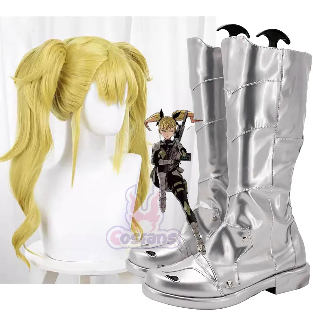 Kaiju No. 8 Kikoru Shinomiya Cosplay Wig Long Blonde Hair Double Tail Hairpins Third Division Halloween Party Women Girls Shoe