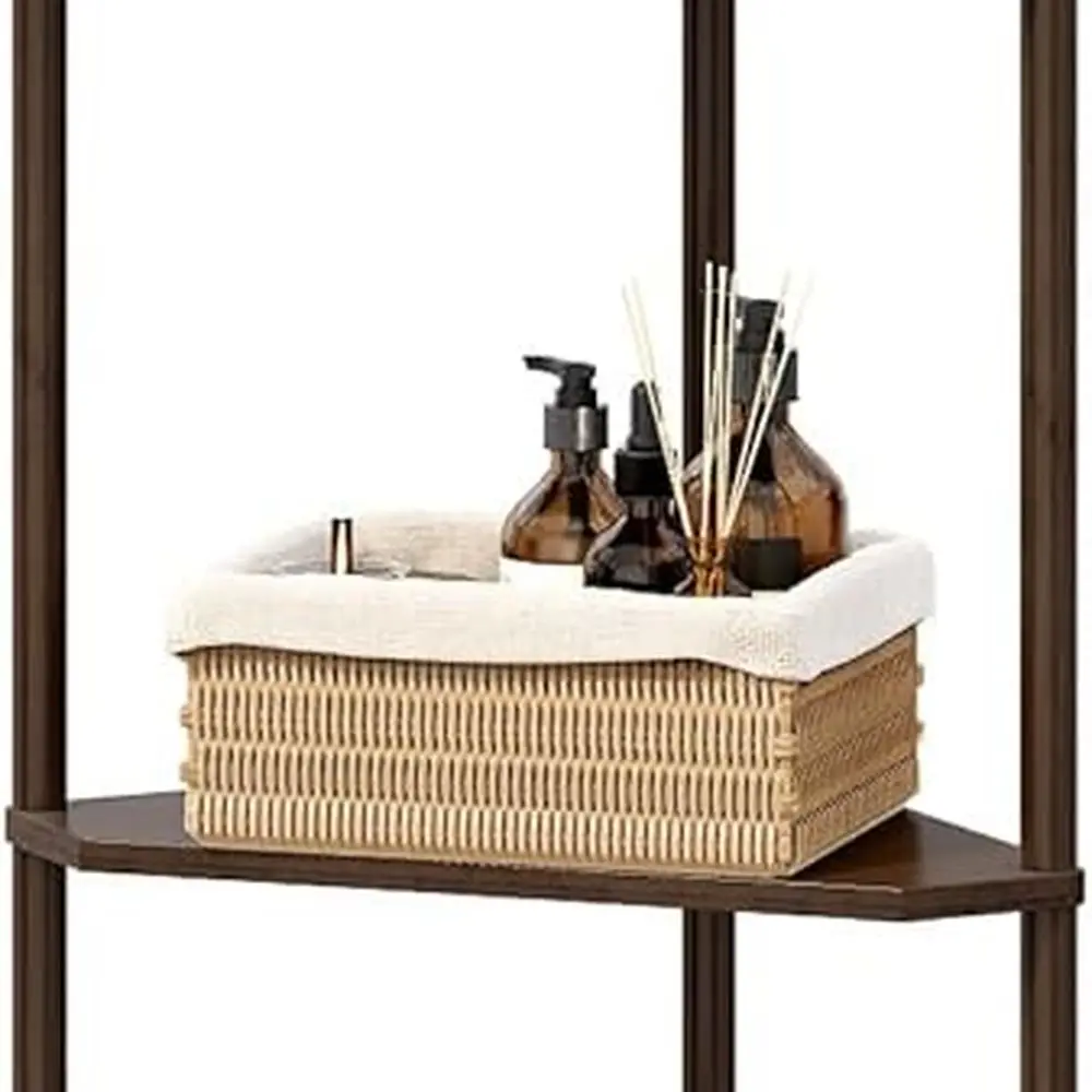 

5-Shelf Bamboo Corner Shelf - Compact Storage for Home & Office, Multi-Room Decor (Brown)