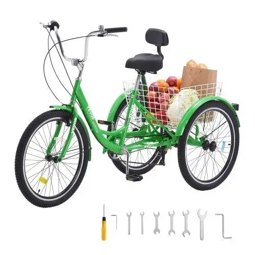 Adult Tricycles Bike, 7 Adult Trikes, 26 Inch Three-Wheeled Bicycles, Carbon Steel for Cruiser Bike with Basket and