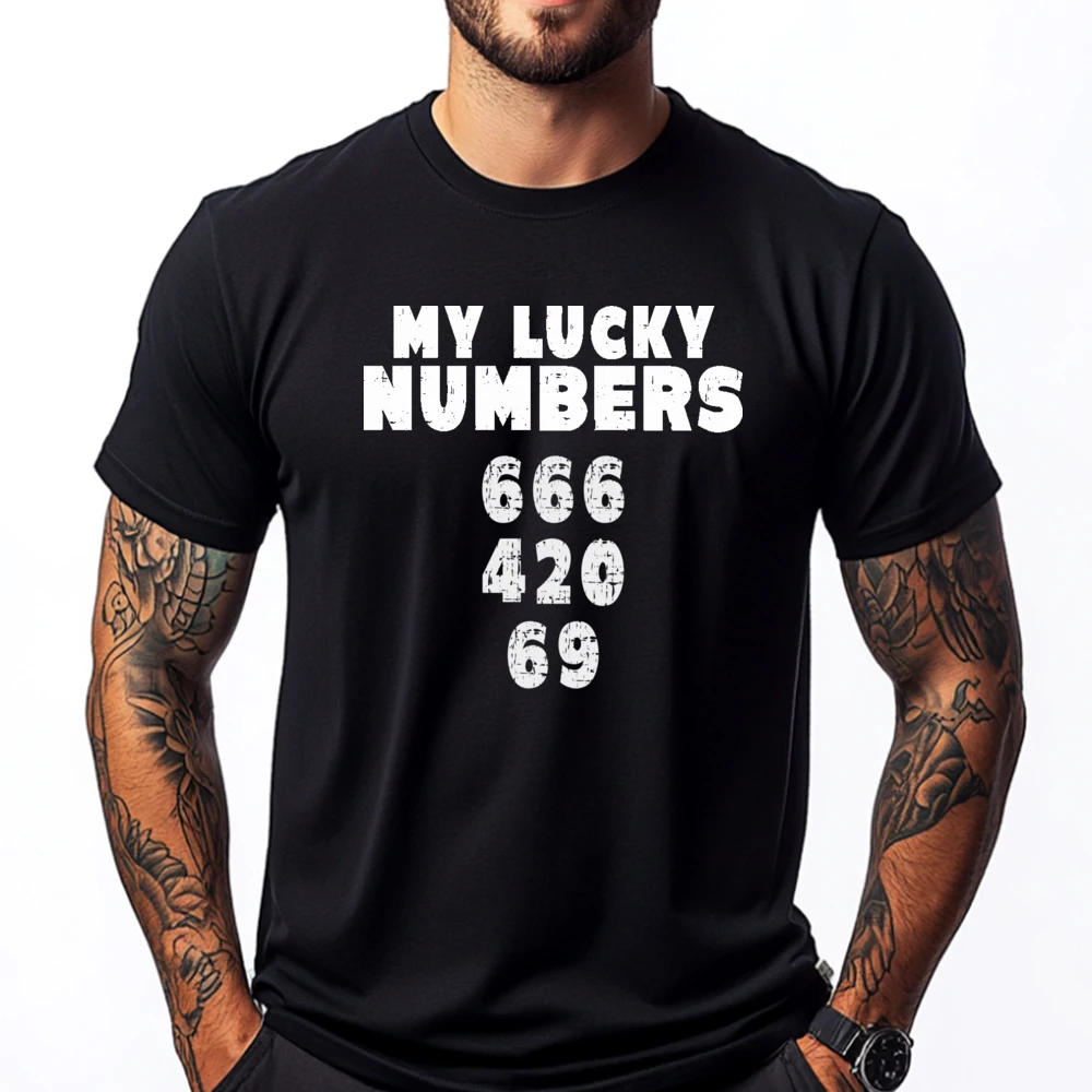 

Lucky Numbers 666 420 69 Fun Black Metal Luxury T Shirt Men High Quality High Quality Birthday Brand T Shirt Clothes
