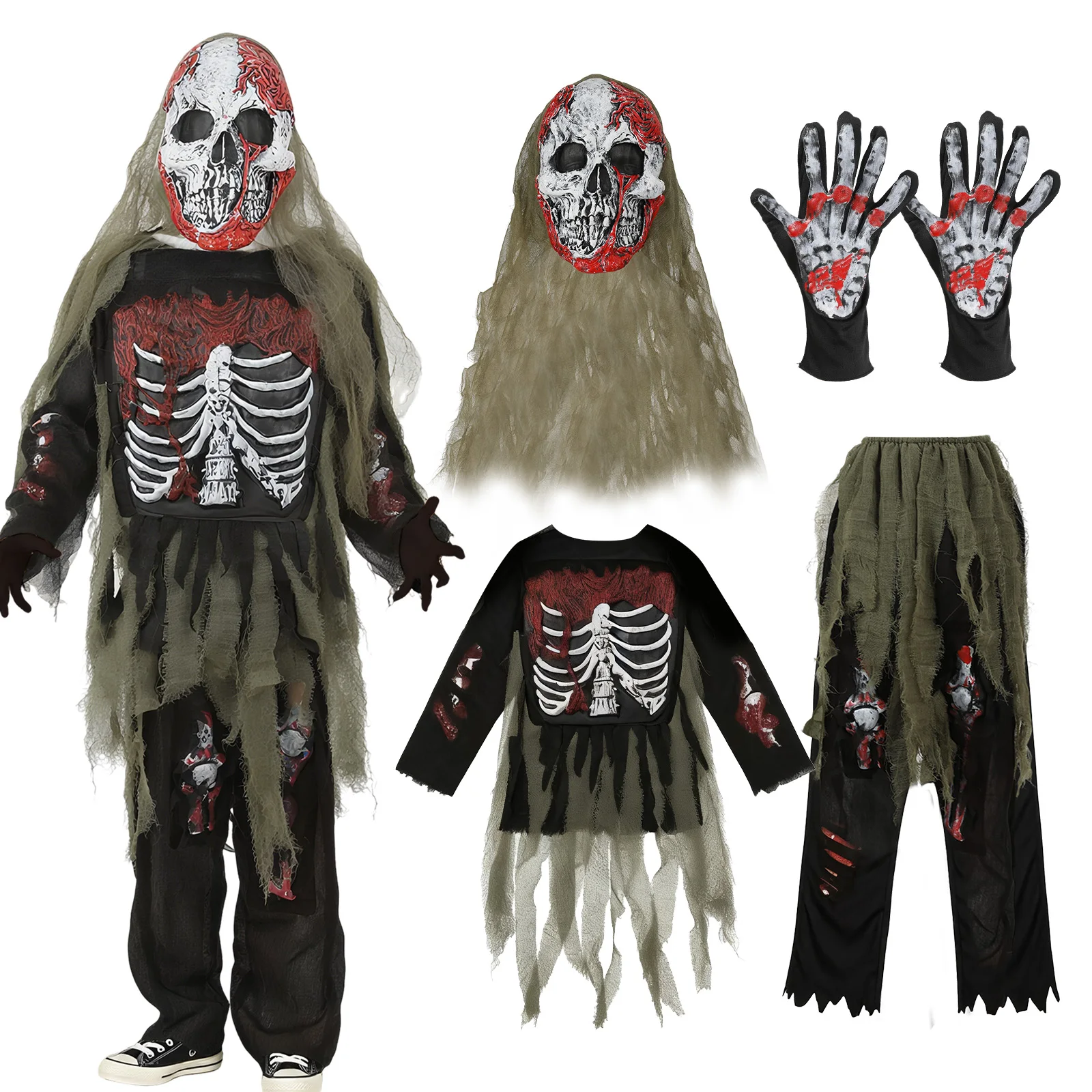 

Zombie Costume Boys Girls Scary Zombie Skeleton Costume Spooky Creepy Dead Outfits for Halloween Cosplay
